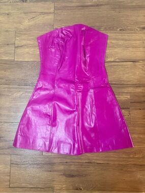 Miscreants Strapless Leather Mini Dress Size 6 Bright Fuchsia Pink Birthday